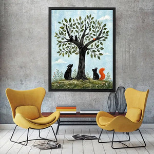 Whimsical woodland companions under a tree