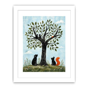 Whimsical woodland companions under a tree