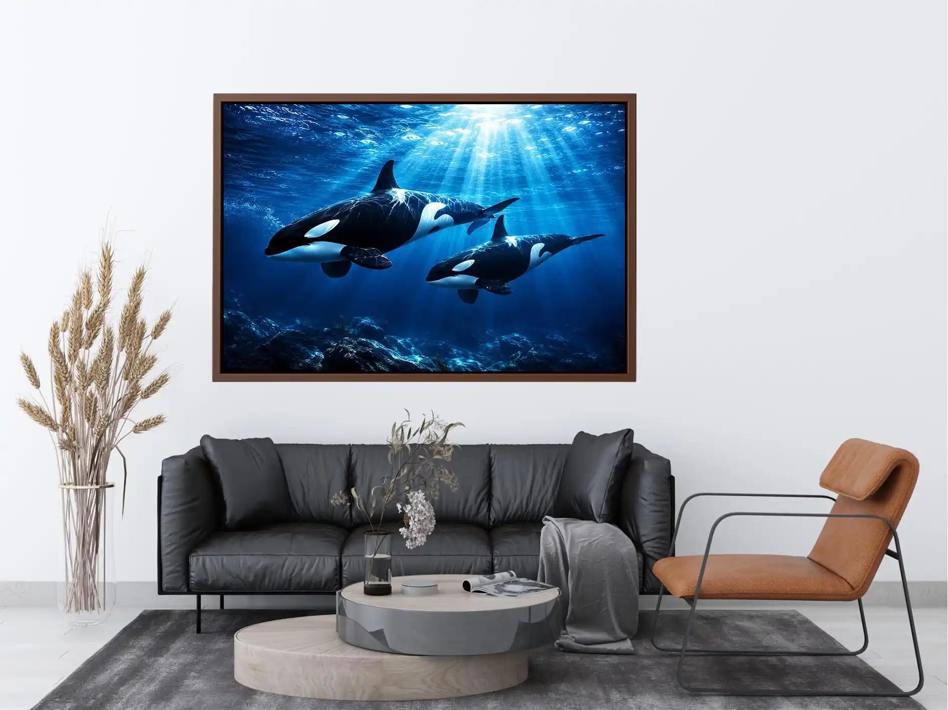 Orcas Swimming Canvas Print