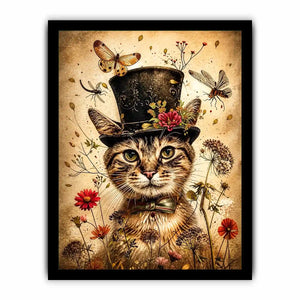 Whimsical cat in a floral dream