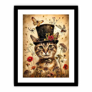 Whimsical cat in a floral dream