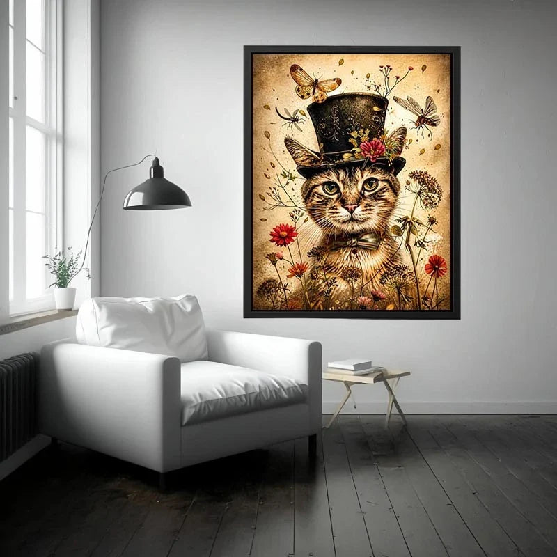 Whimsical cat in a floral dream