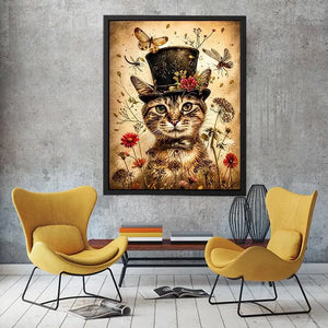 Whimsical cat in a floral dream