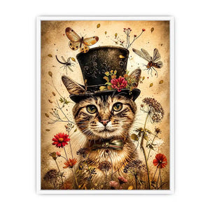 Whimsical cat in a floral dream