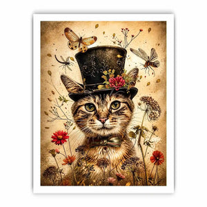Whimsical cat in a floral dream