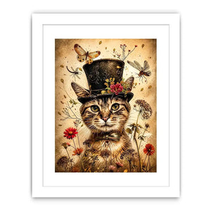 Whimsical cat in a floral dream