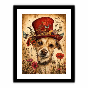 Vintage botanical portrait of a dog