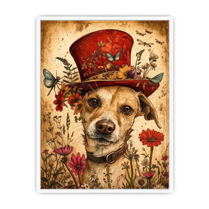 Vintage botanical portrait of a dog