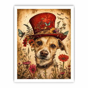 Vintage botanical portrait of a dog