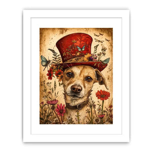 Vintage botanical portrait of a dog