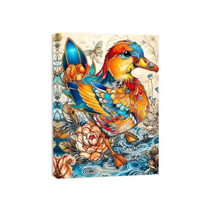Ornate mandarin duck in vibrant florals