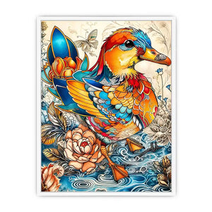 Ornate mandarin duck in vibrant florals