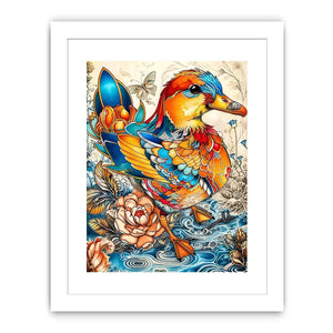 Ornate mandarin duck in vibrant florals