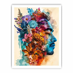Botanical fusion in profile portrait