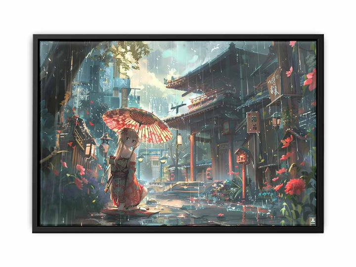 Anime in Rain  Art canvas Print