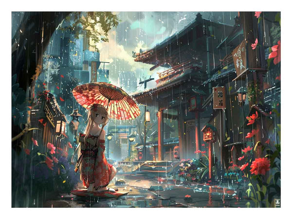 Anime in Rain  Art Print