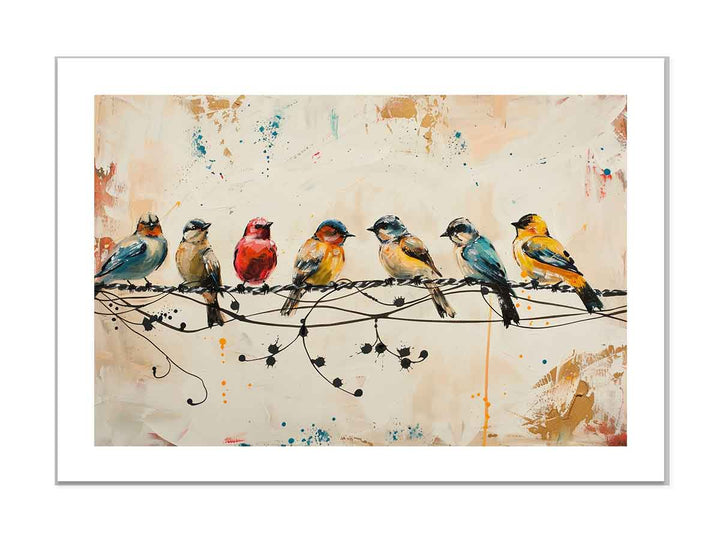 Birds  on wire Art framed Print