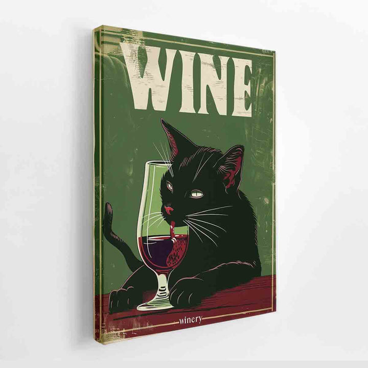 A black cat drinking red wine canvas Print