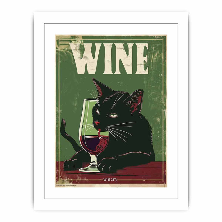 A black cat drinking red wine framed Print