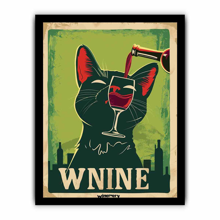 Cat red wine Art framed Print