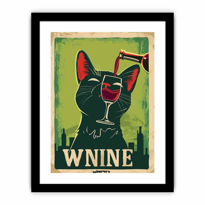 Cat red wine Art framed Print