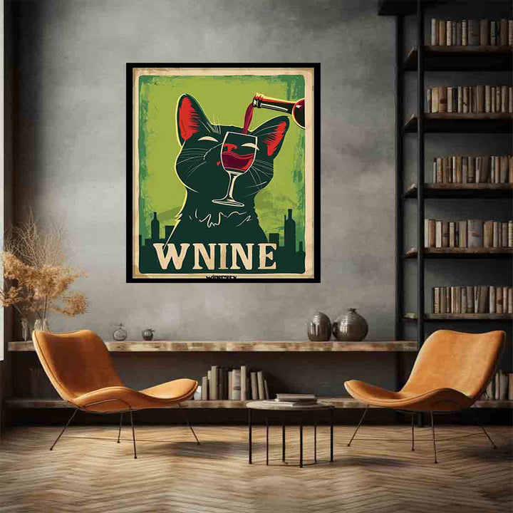 Cat red wine Art Print