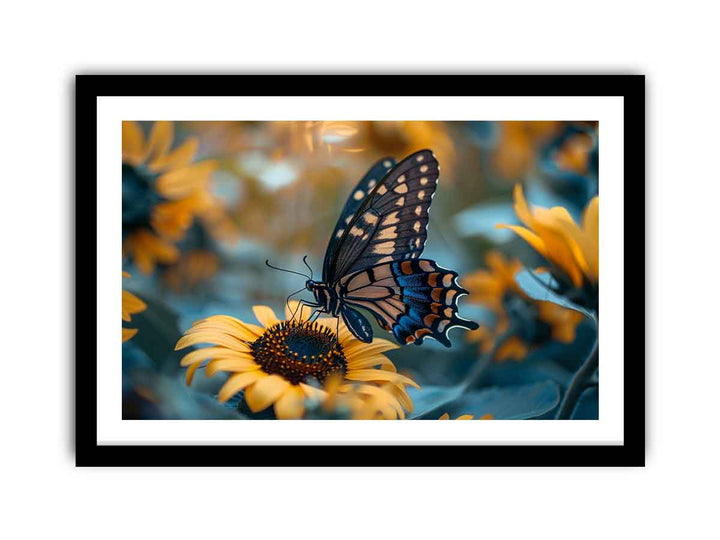 Sunflower Butterfly Art framed Print