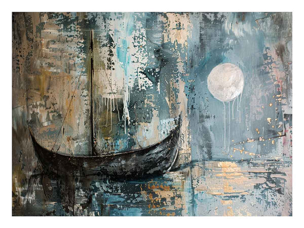 Antique  Boat in Moonlight Art Print