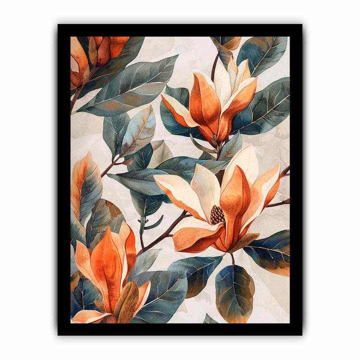 Watercolor Flower & Leaves framed Print