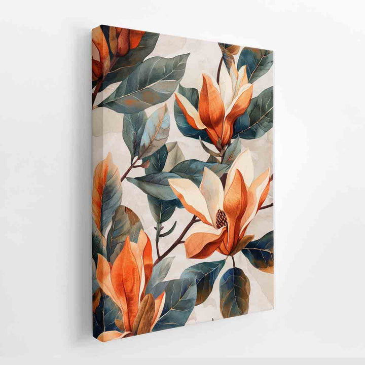 Watercolor Flower & Leaves  canvas Print