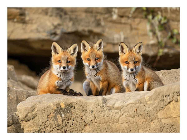 Three Red Fox Kits Art Print