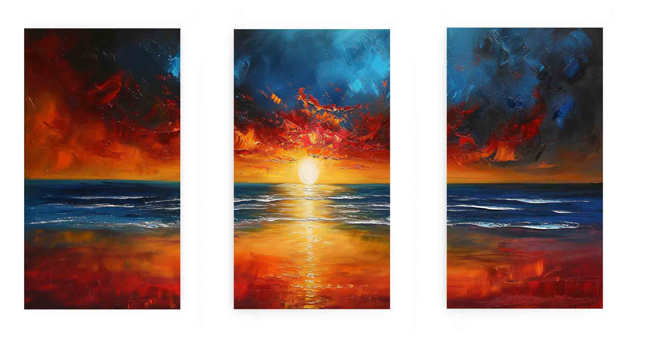 3 Panel Sunset Beach Art Painting