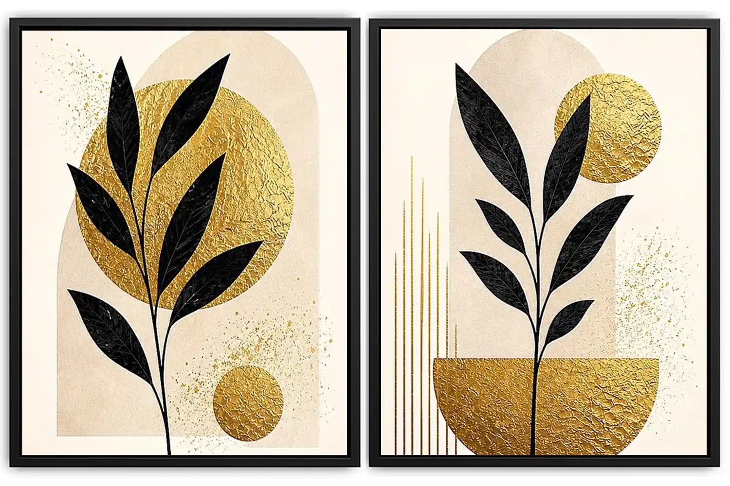 Golden Botanical Pair 2 Piece Art Set