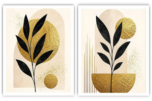 Golden Botanical Pair 2 Piece Art Set