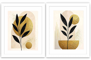 Golden Botanical Pair 2 Piece Art Set