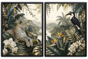 Tropical Leopard Jungle Diptych Wall Art 2 Piece Art Set