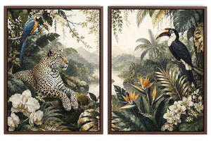 Tropical Leopard Jungle Diptych Wall Art 2 Piece Art Set