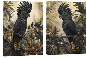 Black Cockatoo Botanical Diptych Wall Art 2 Piece Art Set
