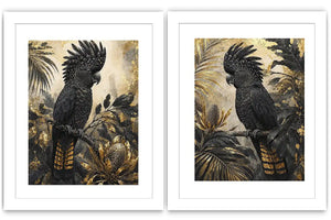 Black Cockatoo Botanical Diptych Wall Art 2 Piece Art Set