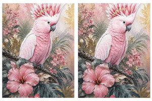 Pink Cockatoo Tropical Floral Diptych Wall Art 2 Piece Art Set