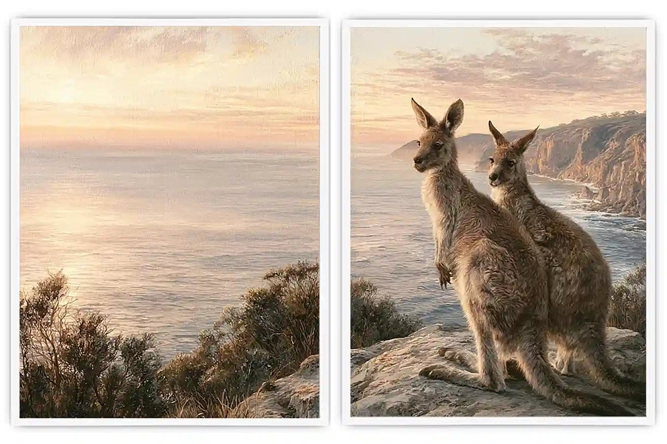 Coastal Kangaroo Dawn 2 Piece Art Set