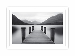 Black and white lake pier Canvas Print