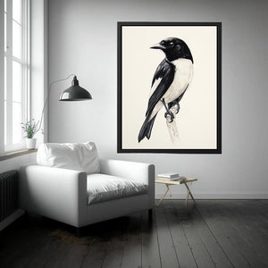 Minimal black and white songbird Canvas Print