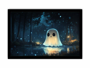 Cute glowing ghost forest Canvas Print with blue fireflies