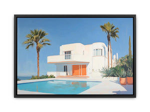 Modern white villa pool Canvas Print with palm trees