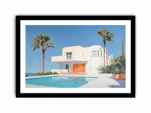 Modern white villa pool Canvas Print with palm trees