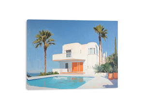 Modern white villa pool Canvas Print with palm trees