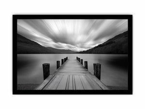 Black and white lake pier landscape