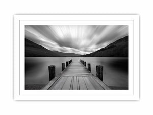 Black and white lake pier landscape