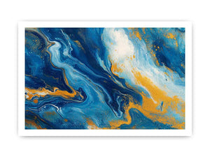Blue and gold fluid abstract artwork